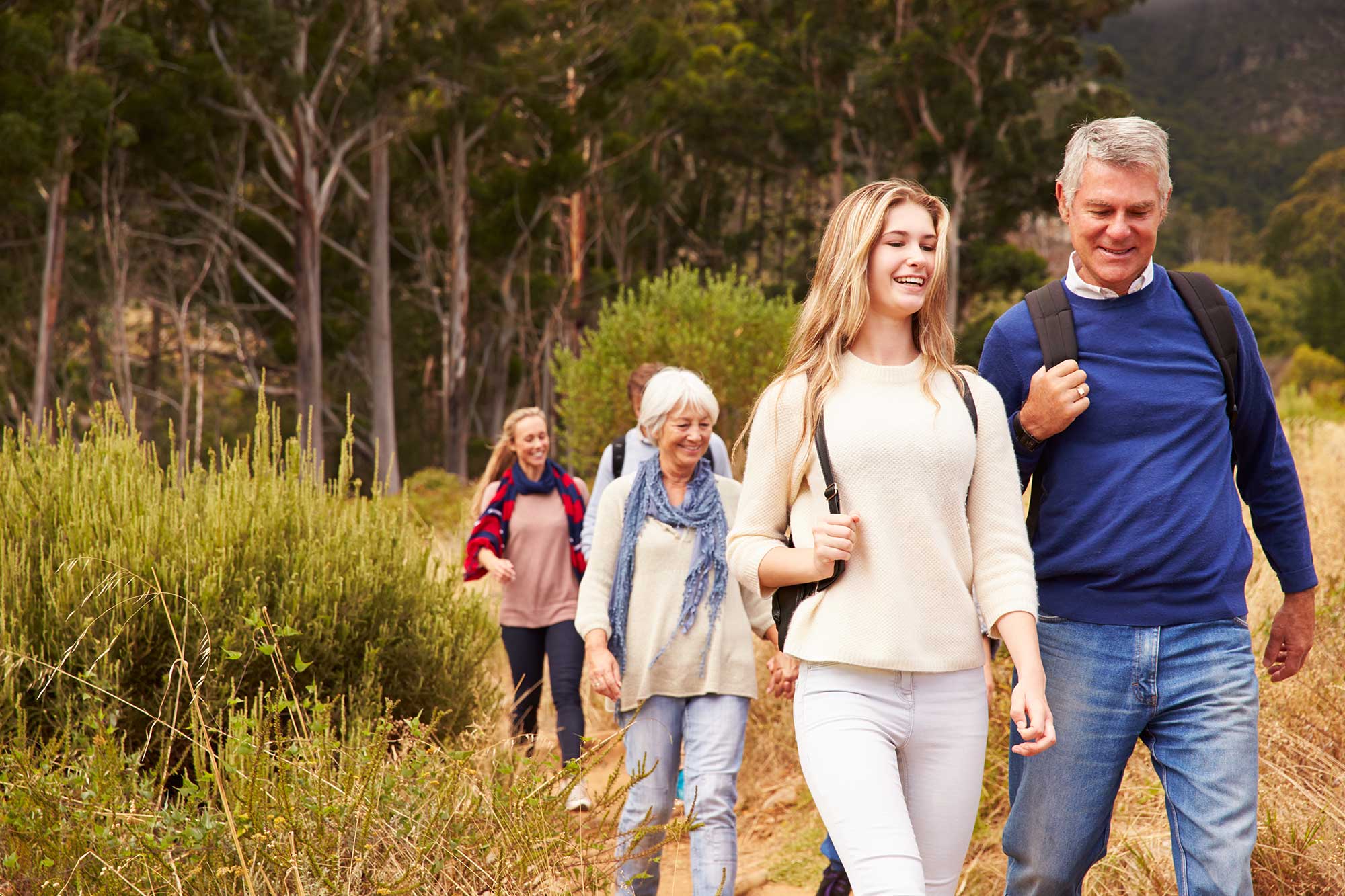 Multigenerational family hiking